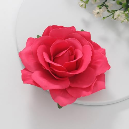 Image of 3.9 Inches Red Rose Hair Clip Flower Brooches for Women | Elegant Red Flower Rose Brooch Pins for Women Fashion | Charming Floral Lapel Pins & Flowers Brooch Pin Must Have in Dress Accessories