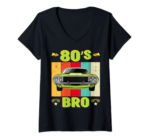 Mujer Camisa 80s Bro Retro Vintage 80s 90s Fiesta temática de coches clásicos Camiseta Cuello V