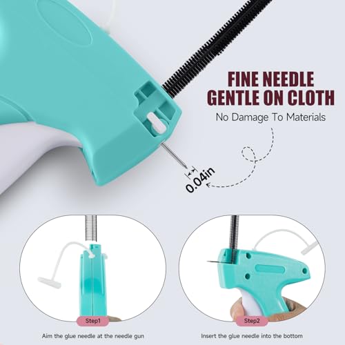 Image of Aqua and White Mini Tagging Stitch Gun for Clothing- Tagging Gun Clothes Stapler Sewing Hemming Tool Stitching Gun with 6 Needles and 2000 Blackand 2000 White Fasteners