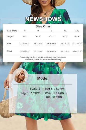 Image of Newshows Women's Pockets Wrap V Neck Floral Summer Vacation Casual Sundress | Wrinkle Free, Stretchy, Summer Beach Floral Sundress 2026, Casual Dress for Vacation, Guaduation, Side Pockets, A-line