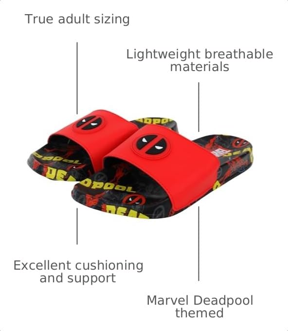 Image of Marvel Men's Slides - Official Spiderman, Deadpool, Wolverine & Hulk Lightweight Non-Slip Comfort Sandals, Sizes 6-13