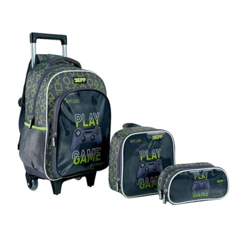 Mochila de Rodinhas 16” Infantil Play Game YEPP + Lancheira + Estojo – Para Meninos