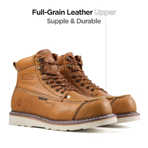 Image of SUREWAY Mens 6 inch Heavy Duty Waterproof Work Boots - Composite Toe, EH Construction Industrial Safety Leather Boots, Lace Up Moc Toe, Oil /Slip Resistant Comfortable Outsole