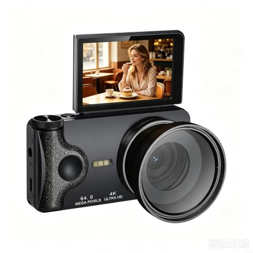 Linhexis Aparat cyfrowy 4K 64 MP z ekranem odwracanym 180°, 18-krotny zoom