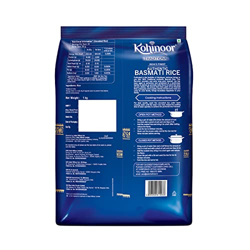 Image of Kohinoor Traditional Authentic Basmati Rice, 1 kg | From Foothills of the Himalayas | Naturally Aged for 2 Years | Aromatic, Long-Grain & Fluffy Rice