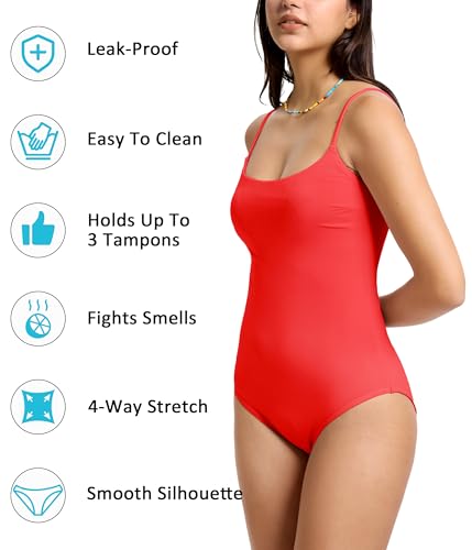 Image of Beautikini Period Swimwear One Piece Leakproof Swimsuit Menstrual Tummy Control Bathing Suit for Teens Girls and Women