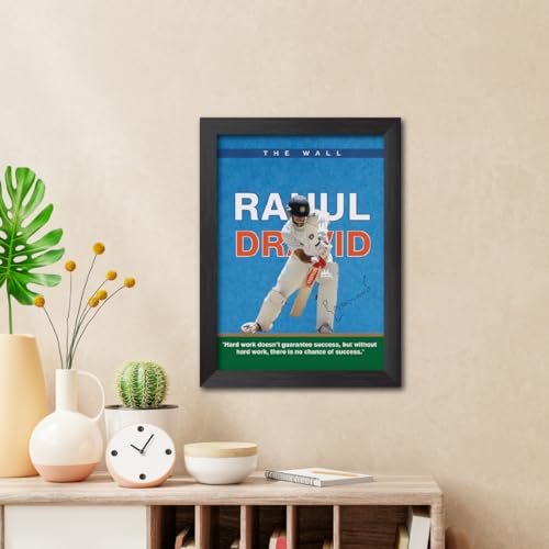 Image of TenorArts Rahul Dravid Poster with Quotes Indian Legend Cricket Player Photo Frame Painting with Matt Finish Black Textures (12 inches x 9inches)