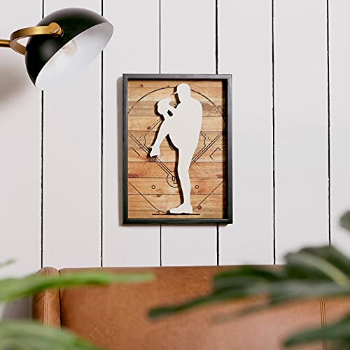 Nikky Home Baseball Decor Framed Wall Art Wooden Baseball Pitcher Poster Hanging Vintage Rustic Retro Funny Sport Room Decor Accessories Unique Birthday Gifts For Teen Boys Fan Men Kids, 12" X 16" #TOP5