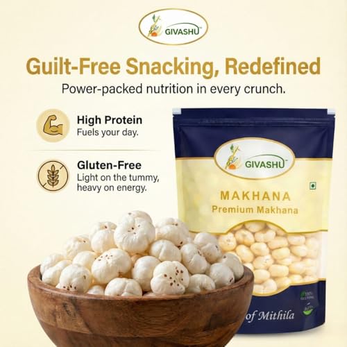 Image of Pack of 2 (250 gm Each) GIVASHU Authentic Mithila Unpolished Hand-Picked Phool Makhana | 100% Natural & Gluten-Free Foxnuts | High Protein & Fiber, Low Calorie Weight Loss Superfood | Lotus Seeds for Eating | Perfect Healthy Snack