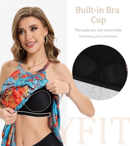 Image of ANYFITTING Summer Dress with Built in Bra Casual Beach Sundress Flowy Halter Mini Short Dresses for Women 2026