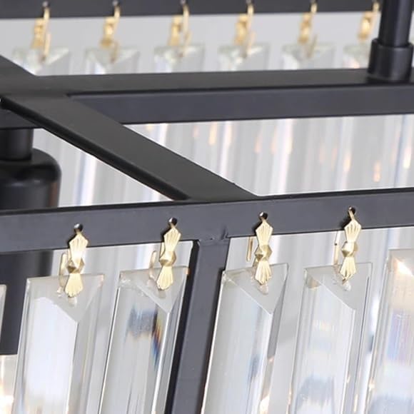 Generico Lampadario a sospensione Apparecchio di illuminazione in cristallo for interni a sopra il tavolo da pranzo Lampada a ad isola della cucina,Plafoniere da soffitto(Black L55CM,Neutral Light)