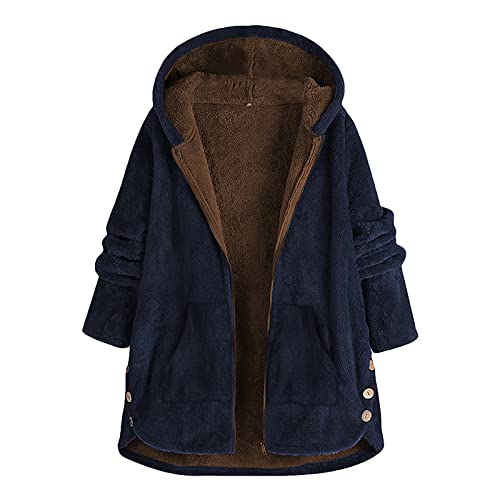 Manteau hiver noir long en double polaire pour femmes grande taille à capuche