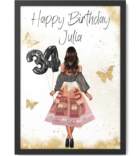 Papierschmiede® Geldgeschenk zum 34. Geburtstag | Look Änderbar! | 34 Jahre Bild mit Rahmen Geburtstagsgeschenk Beste Freundin 34. Geburtstag | Geschenk für Frau | Mädchen Geschenke | Jahrgang 1991