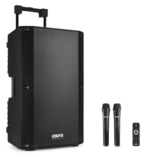 Vonyx VSA700 Enceinte Sono Active 1000W - Batterie Intégrée, Haut-Parleur 15', 2 Micros Main, Bluetooth, 8 Heures d'Autonomie, Idéale pour Vos Conférences ou pour Diffuser de la Musique