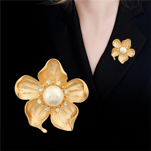 Image of WCRAZYE Yellow Flower White Pearl Brooch for Women Girls - Gold Autumn Flower Pins for Mother, Wife, GF - Wedding, Bridal, Bouquet, Party Charm - Christmas, Valentine's Day