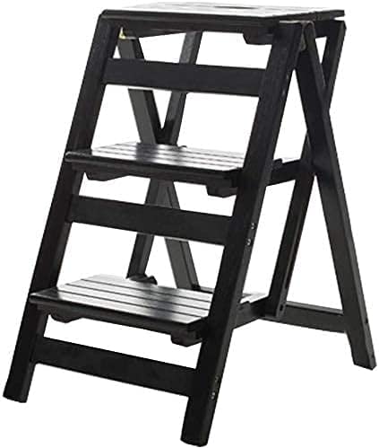 LISHEUK Taburete Plegable de Madera con Escalera de 3 peldaños. Multifuncional y Ahorra Espacio. Escalera de Doble Uso para el hogar.