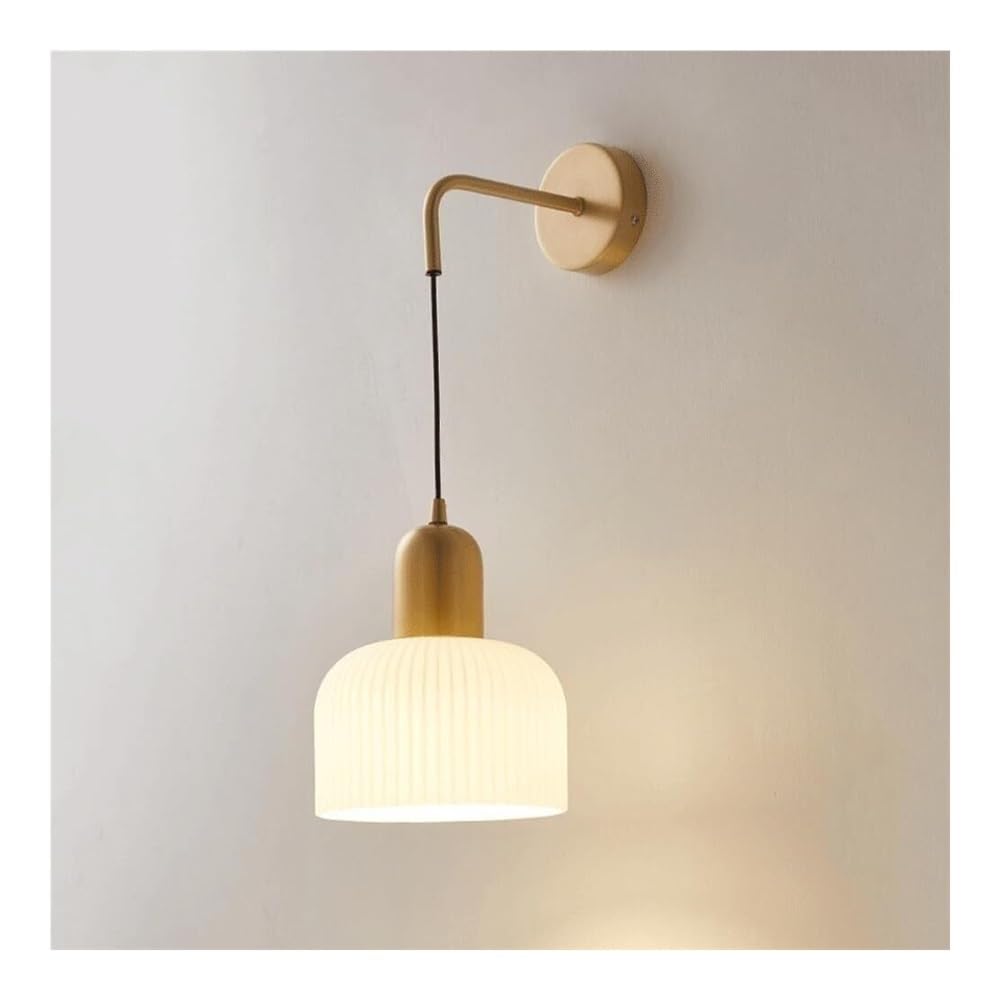 HPTHLY Nordic Stripe Glass Bedside Wall Light Mid Century Copper Hallway Wall Mounted Lamp Fixtures Vintage Indoor Decor Adjustable Wall Sconce For Stairs Do