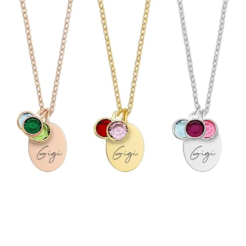 Ida Memory Gigi Necklace with Birthstones – Personalized Grandma Necklace from Grandkids – Custom Family Name Jewelry with Birth Month Charms – Birthday or Christmas Gift for Grandma