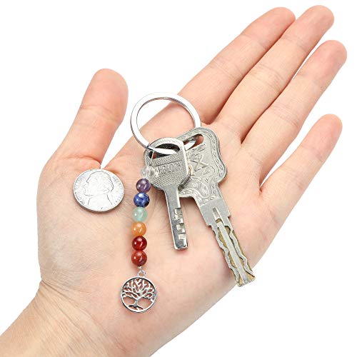 JSDDE Schlüsselbund Natürlich Edelstein Lebensbaum Schlüsselanhänger 7 Chakra Anhänger Schlüsselring Keychain Schmuck