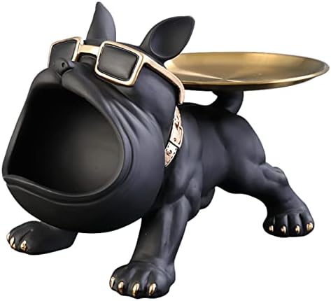 French Bulldog Resin Statue Tray Key Bowl, Animal Sculpture Desk Storage Home Decor in The Living Room, Bedroom Office Snack Tray (Style 5, Black)