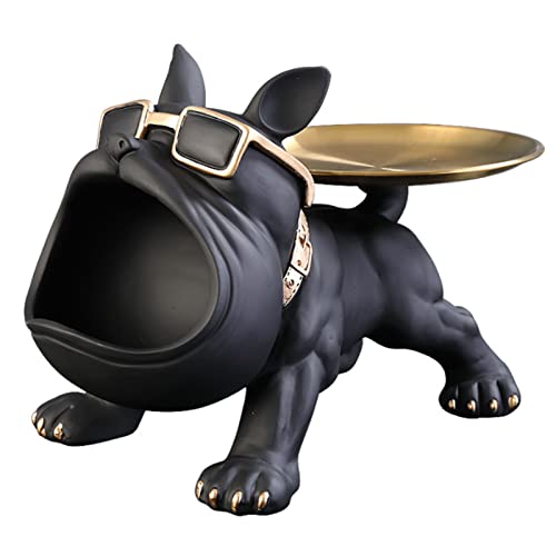French Bulldog Resin Statue Tray Key Bowl, Animal Sculpture Desk Storage Home Decor In The Living Room, Bedroom Office Snack Tray (Style 5, Black) #TOP2