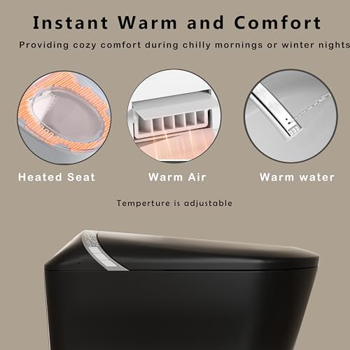Inodoro inteligente SouNor negro con bidé, asiento térmico, secador de agua, moderno sin tanque, una pieza, automático, ADA alargado miniatura 5