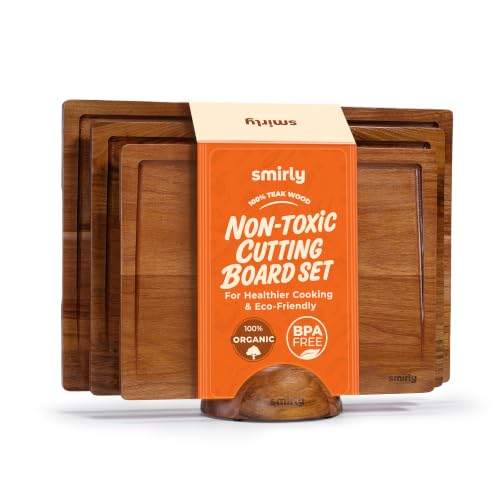 SMIRLY Cutting Boards for Kitchen, 3 Peice Teak Cutting Boar...