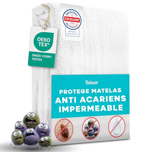 Twinzen - Housse Matelas 140x200 x 20 cm Anti-Acarien et Punaises de Lit - Housse Protection Matelas avec Fermeture Éclair - Bi-Ome et Oeko-Tex