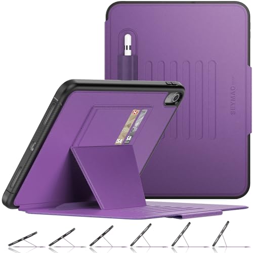 Image of SEYMAC stock Case for iPad (A16) 11th /10th Generation 11 /10.9'', Full-Body Drop Protection,[Stitched Slim Pencil Sleeve],Strong Magnetic Auto Sleep Case, Absorbing Multi-Angles Stand, Card Slot-Purple