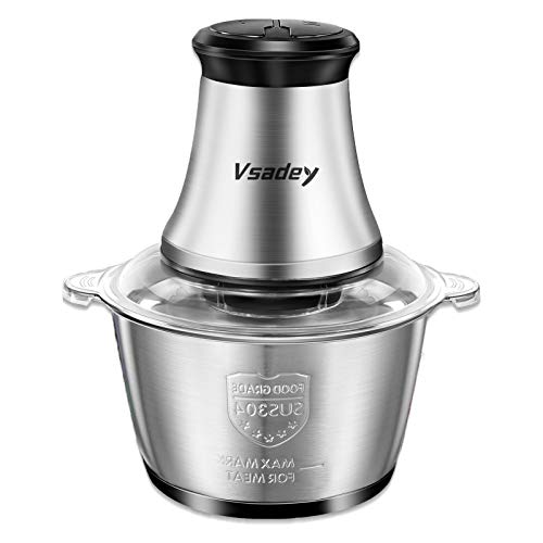 Vsadey Electric Meat Grinder 8 Cup 2L Food Chopper for Meat Vegetable Fruits Nuts Herbs Blender with Stainless Steel Bowl,4 Sharp Blades,350W