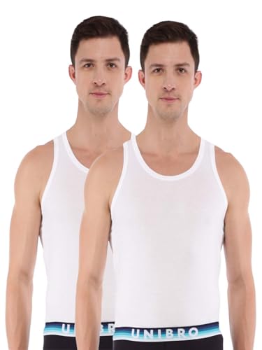 Image of Unibro solid cotton white pack of 2 vest for men