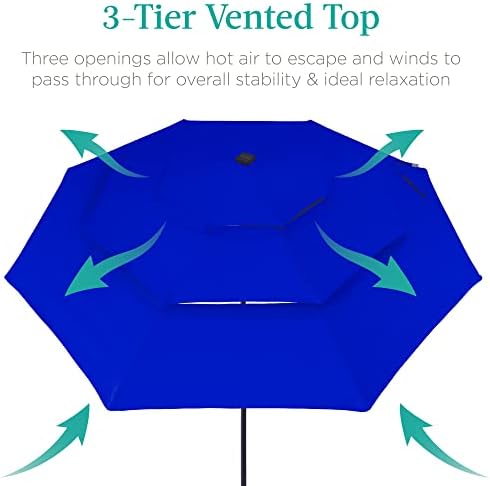 Best Choice Products 10ft 3-Tier Solar Patio Umbrella, Outdoor Market Sun Shade for Backyard, Deck, Poolside w/ 24 LED Lights, Tilt Adjustment, Easy Crank, 8 Ribs