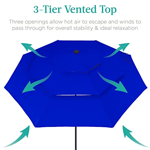 Best Choice Products 10ft 3-Tier Solar Patio Umbrella, Outdoor Market Sun Shade for Backyard, Deck, Poolside w/ 24 LED Lights, Tilt Adjustment, Easy Crank, 8 Ribs