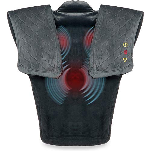 Vibration Massage Wrap with Subtle Heat | Adjustable Intensity, Soft Fabric | Shoulder Massage, Relieves Neck, Upper Back, Shoulder Tension | Gray