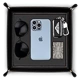 VLANDO レザートレイ 折り畳み式 小物入れ 正方形 アクセサリー収納 腕時計 鍵 スマホ メガネ 男性 玄関 カフェ プレゼント (ブラック)