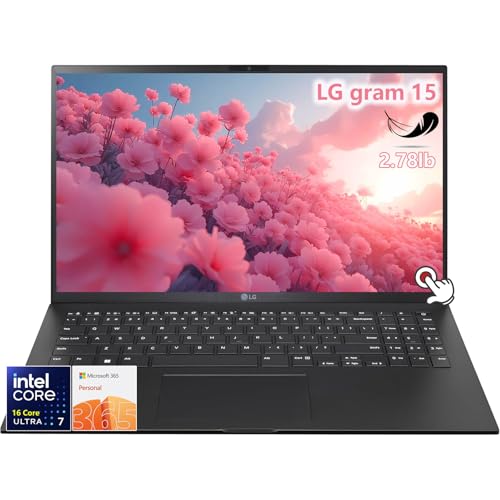 LG-gram 15- Touchscreen Laptop Intel Core Ultra 7 155H - Windows 11 - Office365-16GB RAM - 2TB PCIe SSD - Intel Evo - 18.5Hours - Backlit Keyboard - Lightweight - Business - 2024 AI PC