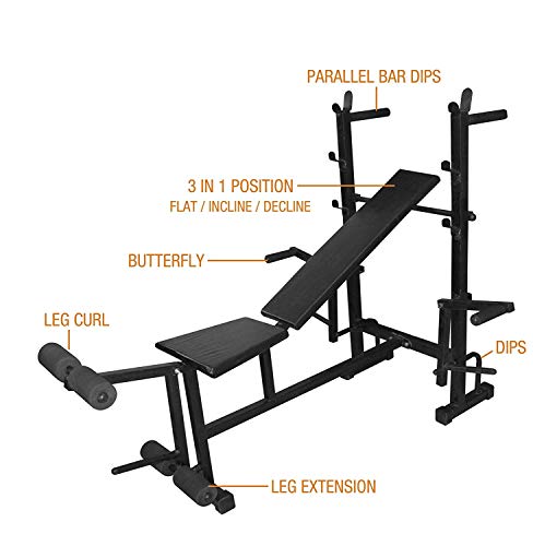 Image of PVC 20 kg Home Gym Exercise Set with 8 in 1 Bench, 4 Rods Gym Accessories (Black, Silver)