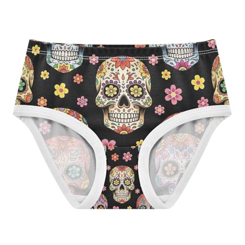 Colorful Sugar Skulls Floral Black Cotton Toddler Underwear, Girls Underwear Cotton, 2T–8 Years