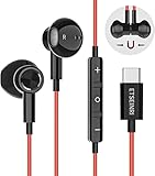 Auriculares USB C, Auriculares USB Tipo C estéreo de Alta fidelidad magnéticos con micrófono y Control de Volumen Compatible con Goo-gle Pixel 3/2/XL, Sam-Sung S20, Hua-wei P30 y más (Rojo)