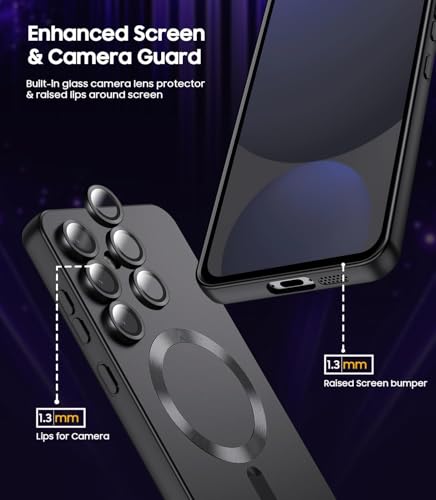 Image of DIZORO Samsung A35 Case, Compatible with Mag Safe Back Cover, Matte Luxury Metallic Luster Flexible TPU Wireless Charging Shockproof Case with Camera Protector (Black)