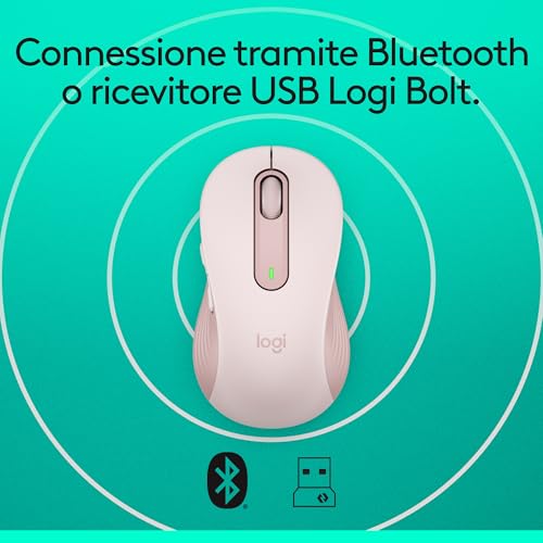 Signature M650 Mouse wireless - Per mani piccole e medie, Durata Batteria 2 anni, Clic Silenziosi, Tasti Personalizzabili, Bluetooth, per PC/Mac/Più dispositivi/Chromebook - Rosa - Mouse gaming - Immagine 6
