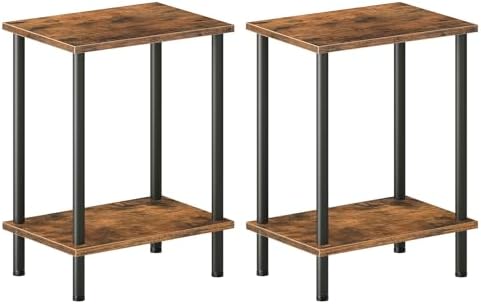 HOOBRO End Tables Set of 2, Nightstand with 2-Layer Storage Shelves, Side Table for Small Spaces, Living Room, Entryway, Industrial Style, Stable Frame, Easy Assembly, Rustic Brown BF09BZP201