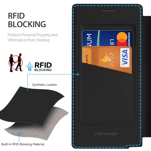 Image of DUX DUCIS for Samsung Galaxy S25 Ultra Case with MagSafe, 360Spin Magnetic Kickstand, Premium PU Leather Wallet Case Flip with RFID Blocking Clear Shockproof Phone Cases Cover (Black)