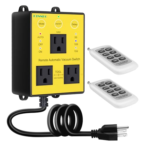 KTNNKG 120V Remote Automatic Vacuum Switch with Extra Tools Outlet, Wireless Dust Collector Auto Starter, Autoswitch Delay Vacuum On Off Switch(0.5S Delay On and 5s/10s/15s Delay Off)