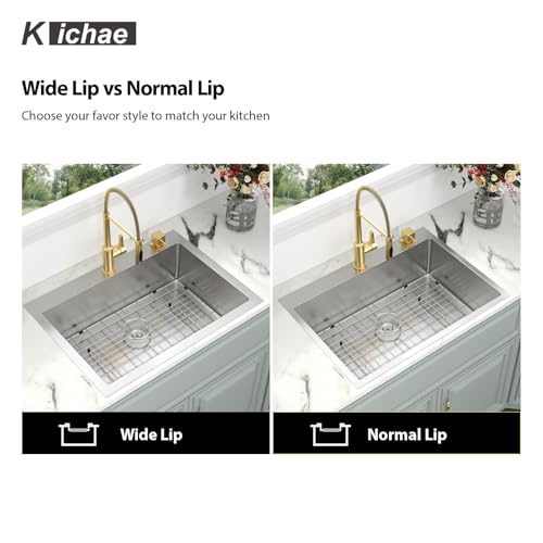 Image of Kichae 30 Inch Drop In Kitchen Sink - Stainless Steel Kitchen Sinks with Wide Lip 30x22x9 Inch Drop In Topmount Overmount Single Bowl Handmade Basin