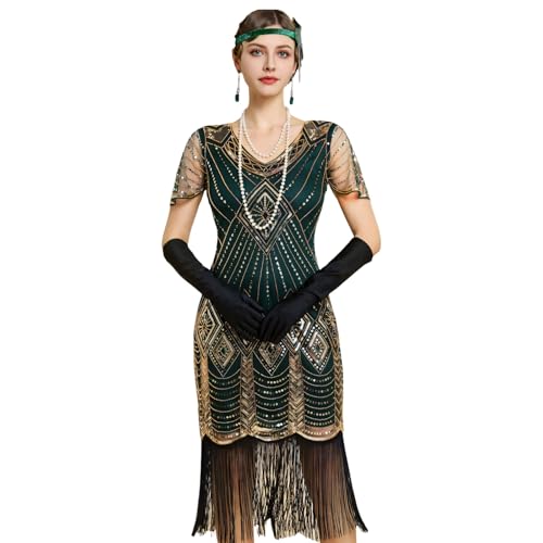 Robe vintage à manches courtes et finitions pailletées de prestige