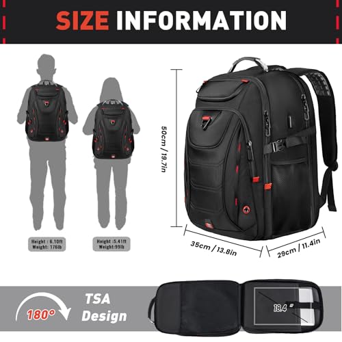 Z-MGKISS 55L Extra Large Travel Backpack, 18.4 Inch Laptop Backpack for Men, Water Resistant, TSA Flight Approved, Business Work Bag with USB Charging Port, Black2