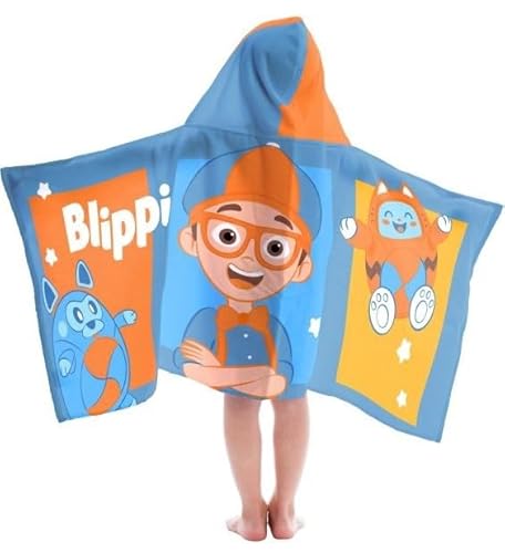 Jay Franco Kids Hooded Towel – 22" x 51" Super Soft Bath Wrap with 3D Hood, Beach, Pool & Travel, Official Licensed Product, Blue - Blippi