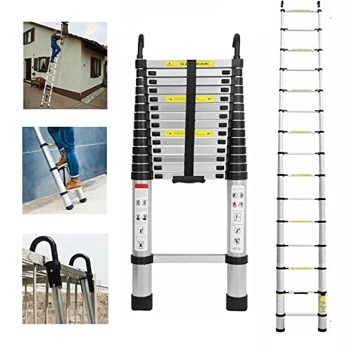 Extension Ladder 14.4Ft With Detachable Hook Folding Ladders For Home Aluminium Telescoping Ladder 330Lb Capacity Standard Ladder Multi Purpose Ladders Independent Locking Mechanism, En131 Certified #TOP6