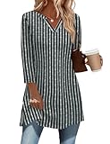 Ivicoer Tunics or Tops to Wear with Leggings 3/4 Sleeve V Neck Spring Tops for Women Business Casual Outfits for Women Stripe XL